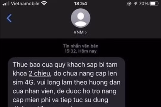 Cảnh báo giả mạo nhà mạng, nhắn tin hướng dẫn nâng cấp sim 4G để lừa đảo