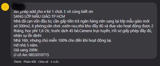 TP. HCM: Bỏ cuộc sau nhiều tháng gồng gánh, hàng loạt cơ sở mầm non tư thục được rao bán
