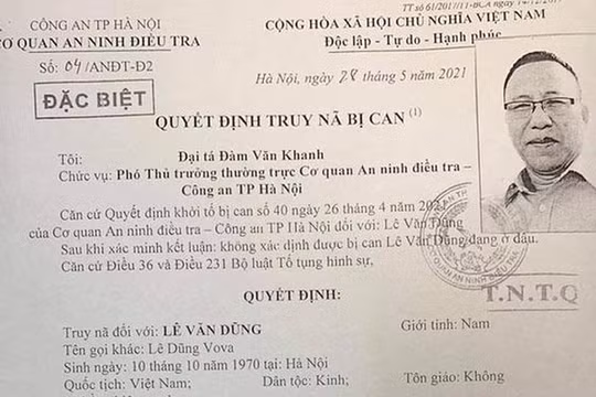 Công an Hà Nội phát lệnh truy nã Lê Dũng 'Vova'