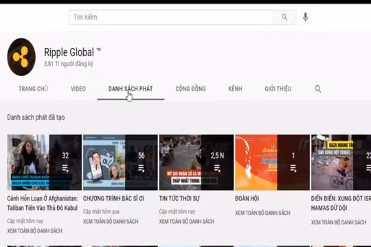 Kênh YouTube Báo Thanh Niên bất ngờ bị khóa và đổi tên thành kênh Ripple Global