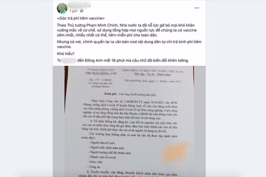 Hà Nội: Thu hồi văn bản yêu cầu người dân “tiêm vaccine Covid-19 phải trả tiền"
