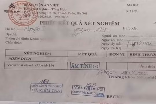 Một tài xế bị phạt 5 triệu đồng vì sửa giấy xét nghiệm COVID-19 để vượt chốt kiểm dịch