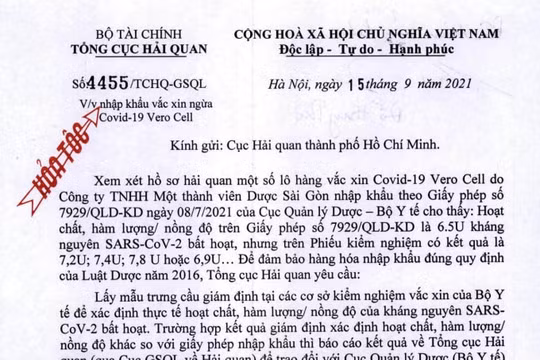 Yêu cầu giám định lô vắc xin Vero Cell nhập của Trung Quốc của một doanh nghiệp