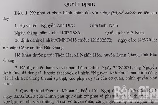 Xử phạt một cá nhân đăng tin sai sự thật trên mạng xã hội