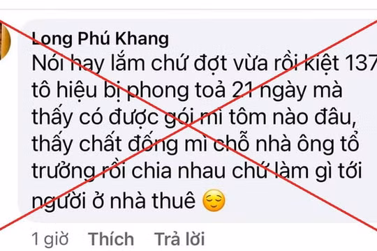 Đăng tin “chất đống mỳ chỗ nhà ông tổ trưởng rồi chia nhau” người đàn ông bị lập hồ sơ để xử lý