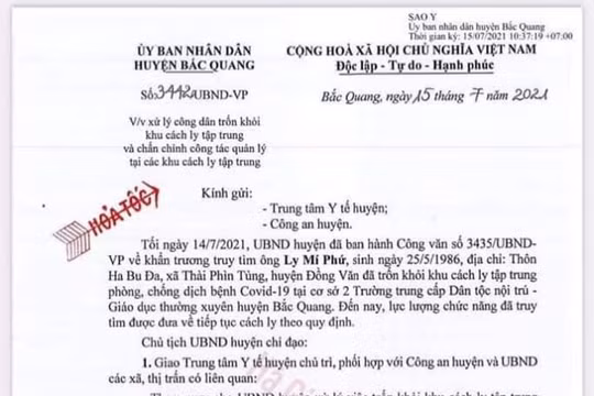 Hà Giang: Truy tìm, đưa công dân trốn khỏi khu cách ly tập trung trở về