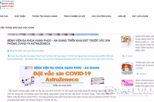 Bệnh viện tư nhân ở An Giang nhận tiêm dịch vụ vaccine phòng Covid-19