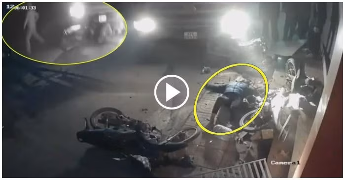 Video xe ben nổ lốp tông liên hoàn 3 xe máy được trích xuất từ camera an ninh.