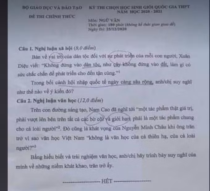 Đề thi học sinh giỏi quốc gia môn ngữ văn (ảnh Trinh Phúc).