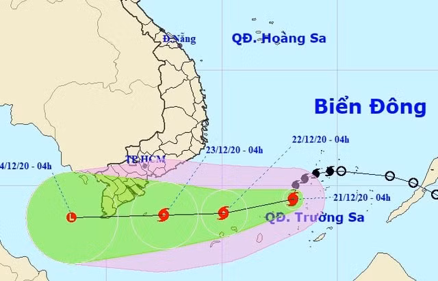Hướng di chuyển của bão số 14 vẫn giữ nguyên. Ảnh: dantri.com.vn