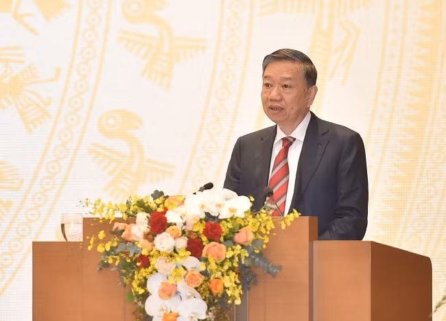 Đại tướng Tô Lâm - Bộ trưởng Bộ Công an phát biểu tại Hội nghị.