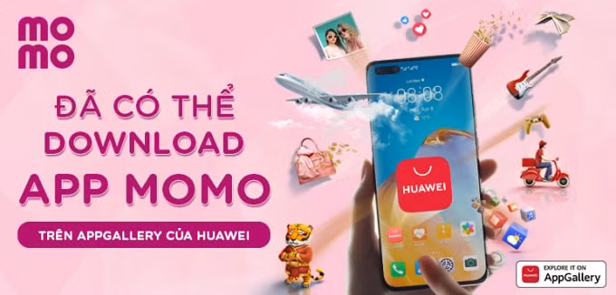 Một quảng cáo của Ví Momo cho phép thanh toán trên kho ứng dụng ApppGallery của Huawei