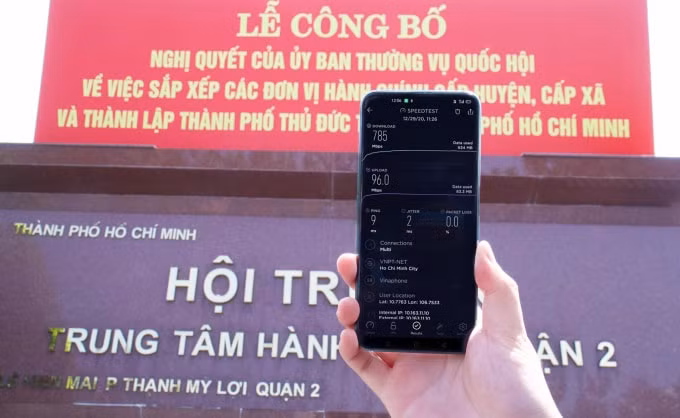 Tốc độ sóng VinaPhone 5G đo được vào lúc 12h trưa ngày 29-12-2020 tại Thành phố Thủ Đức.