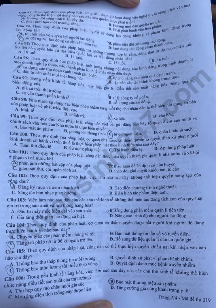 de thi tot nghiep thpt 2023 mon giao duc cong dan ma de 319 hinh 2