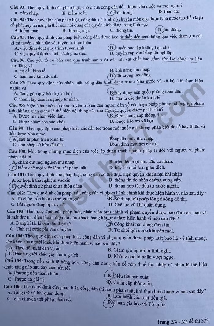 de thi tot nghiep thpt 2023 mon giao duc cong dan ma de 322 hinh 2