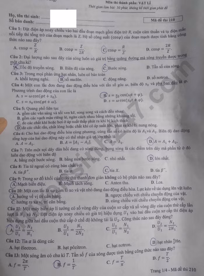 de thi tot nghiep thpt 2023 mon vat ly ma de 210 hinh 1