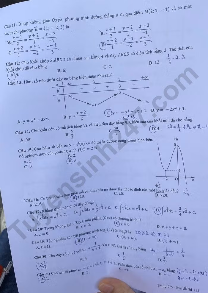 de thi tot nghiep thpt 2023 mon toan ma de 115 hinh 2