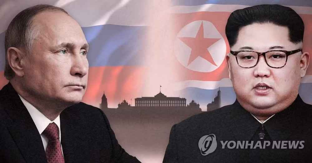Tổng thống Nga Vladimir Putin và nhà lãnh đạo Triều Tiên Kim Jong-un. Ảnh: Yonhap