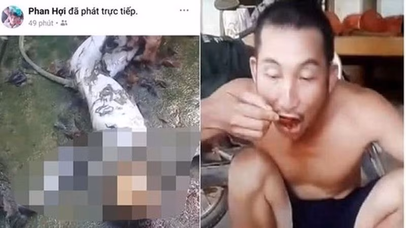 Những người này lấy óc con khỉ để ăn sống và uống rượu tại chỗ. Ảnh từ clip facebook