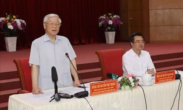 Tổng Bí thư, Chủ tịch nước Nguyễn Phú Trọng phát biểu tại buổi làm việc. Ảnh: TTXVN