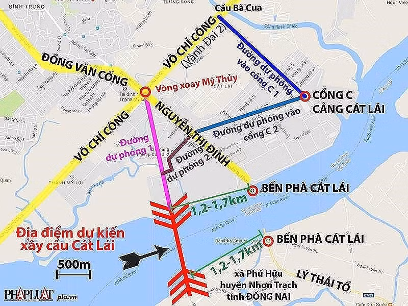 Vị trí cầu Cát Lái sẽ được xây dựng. Ảnh: PLO