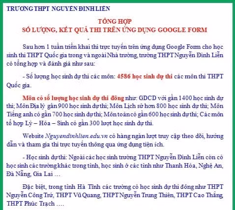 Trường THPT Nguyễn Đình Liễn tổ chức thi trực tuyến đã thu hút được rất nhiều học sinh trong và ngoài trường tham gia dự thị (ảnh TL).