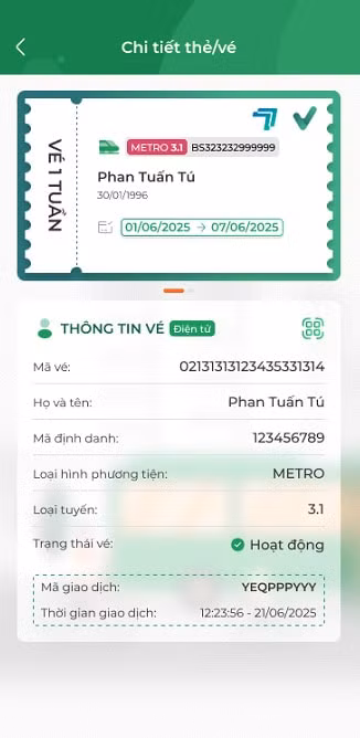 Màn hình chi tiết thông tin khách hàng mua vé ngày metro. Ảnh: Tramoc