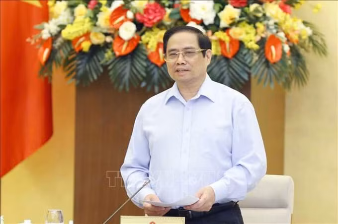 Thủ tướng Phạm Minh Chính phát biểu tại cuộc họp. Ảnh: TTXVN