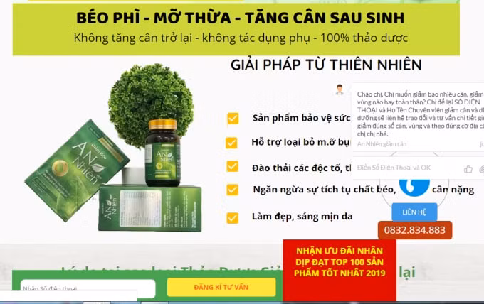 Ảnh chụp màn hình website tại địa chỉ http://www.giamcanannhien.com/.