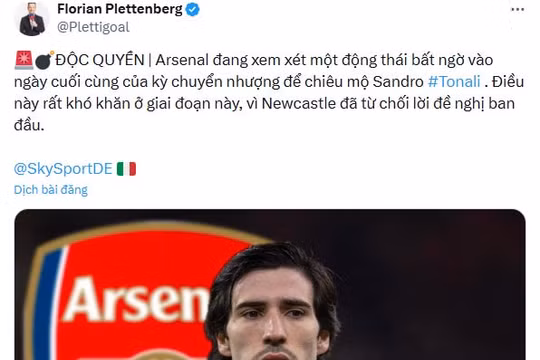 TRỰC TIẾP Deadline Day 2/2: Arsenal nhắm đến thương vụ gây sốc Tonali