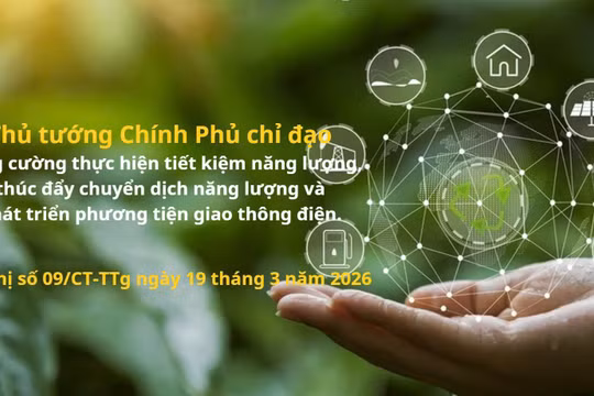 Thủ tướng Chính phủ Chỉ thị tăng cường thực hiện tiết kiệm năng lượng, thúc đẩy chuyển dịch năng lượng và phát triển phương tiện giao thông điện