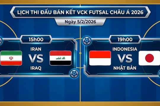 Lịch thi đấu bán kết Futsal châu Á 2026 (5/2): Hai trận cầu đỉnh cao chờ đợi