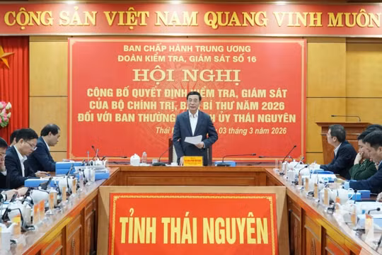 Công bố quyết định kiểm tra, giám sát đối với Ban Thường vụ Tỉnh ủy Thái Nguyên