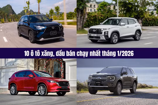 Top 10 ô tô xăng, dầu bán chạy tháng 1/2026: Ford thể hiện sức mạnh