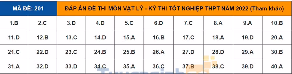 dap an de thi tot nghiep thpt 2022 mon vat ly ma de 201 tham khao hinh 1
