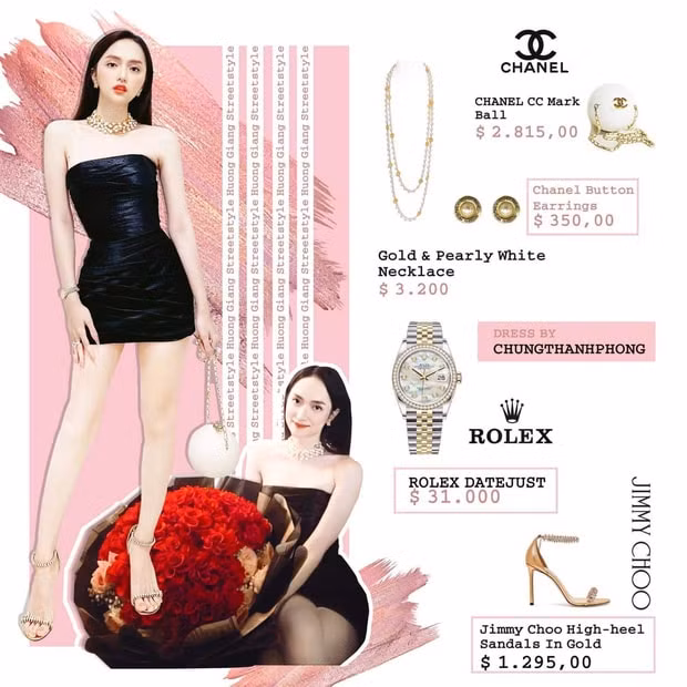 Dạo gần đây, Hương Giang chăm diện đồ hiệu hơn hẳn. Bộ trang phục được cô diện trong ngày hẹn hò đã rơi vào khoảng 38.310 USD (tương đương 887 triệu đồng)