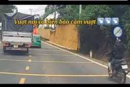 Lâm Đồng: Cảnh sát giao thông xử phạt xe tải vượt ẩu bất chấp nguy hiểm