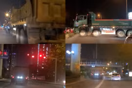Hà Nội: Đoàn xe tải trọng lớn ngang nhiên vi phạm luật giao thông, nghi vấn đổ chất thải xây dựng sai quy định