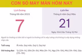 Con số may mắn hôm nay 7/8/2023 thứ 2, ngày 21/6 âm lịch
