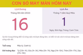 Con số may mắn hôm nay 16/8/2023 thứ 4, ngày 1/7 âm lịch