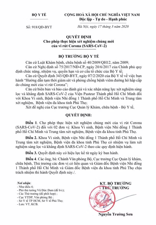 Bộ Y tế vừa ra quyết định cho phép Bệnh viện (BV) Nhi Đồng 1 thực hiện xét nghiệm chẩn đoán COVID-19.