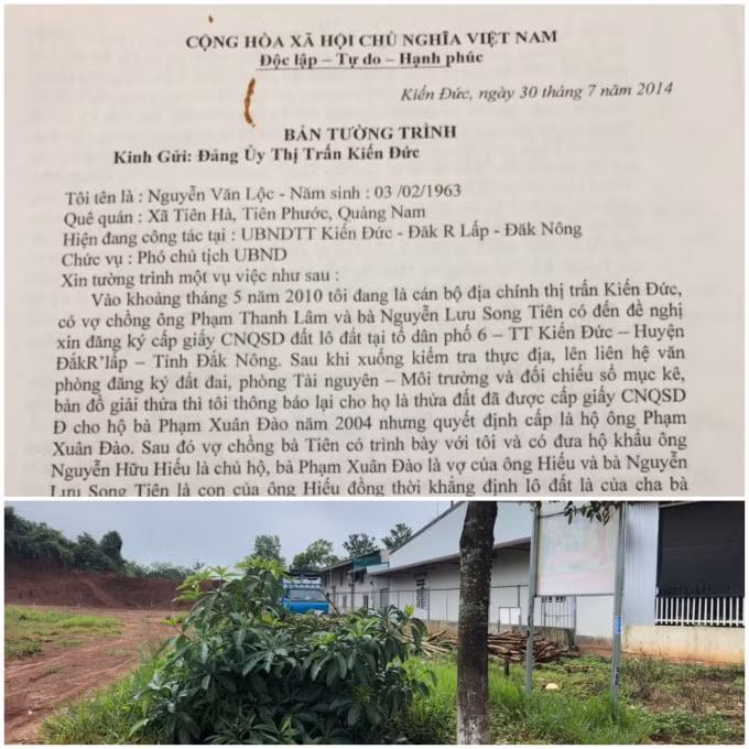 Mảnh đất của bà Phạm Xuân Đào và Bản tường trình cấu kết chiếu đoạt của ông Nguyễn Văn Lộc.