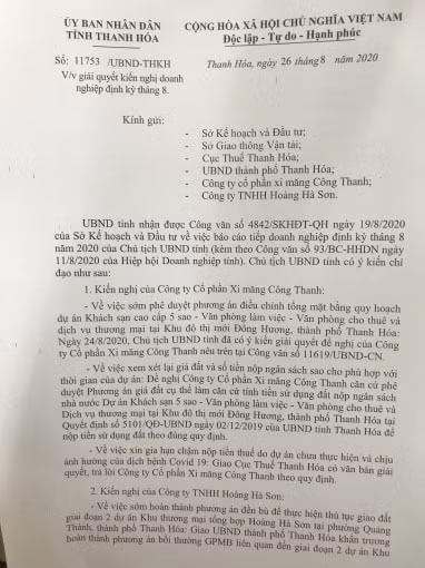 Động thái kiên quyết của UBND tỉnh Thanh Hóa đối với dự án chậm tiến độ, chây ỳ nợ tiền sử dụng đất của Công ty CP Xi măng Công Thanh. Ảnh: QD