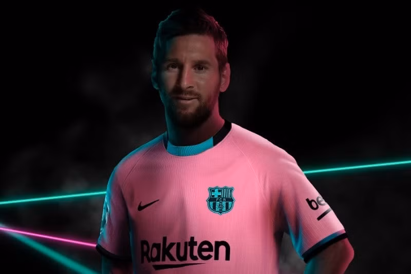 Hình ảnh cầu thủ Messi trong mẫu áo sân khách của Barca mùa giải 2020/21. Ảnh: internet.