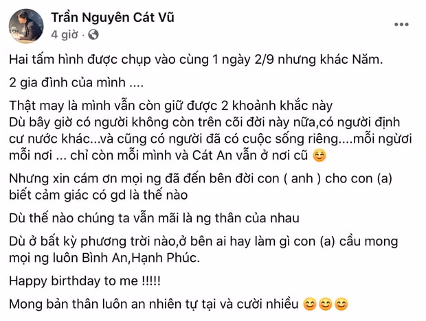 Dòng chia sẻ của Tim trên Facebook nhân ngày sinh nhật