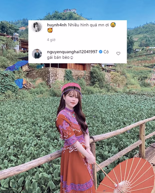 Cô nàng Huỳnh Anh chia sẻ ảnh đứng giữa ao bèo và bị Quang Hải gọi là 