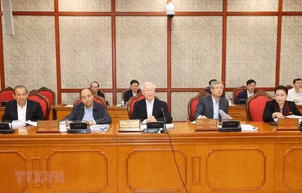 Tổng Bí thư, Chủ tịch nước Nguyễn Phú Trọng phát biểu chỉ đạo buổi làm việc với Ban Thường vụ Tỉnh ủy Thừa Thiên Huế. Ảnh: TTXVN