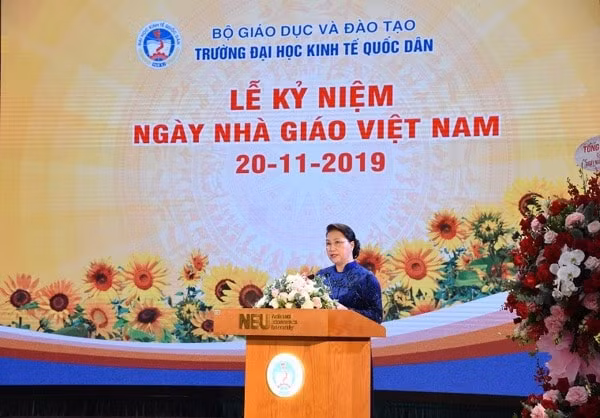 Chủ tịch Quốc hội Nguyễn Thị Kim Ngân phát biểu tại Lễ kỷ niệm. Ảnh: Báo GDTĐ