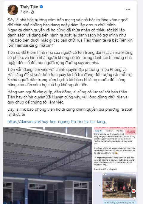 Bài viết về bác trưởng thôn được Thủy Tiên đăng tải hôm 3/11.
