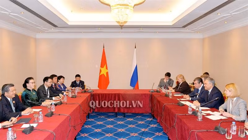 Hai nhà lãnh đạo khẳng định hợp tác nghị viện là một trong những trụ cột quan trọng, có nhiều bước phát triển mới trong tổng thể quan hệ Việt - Nga. Ảnh quochoi.vn